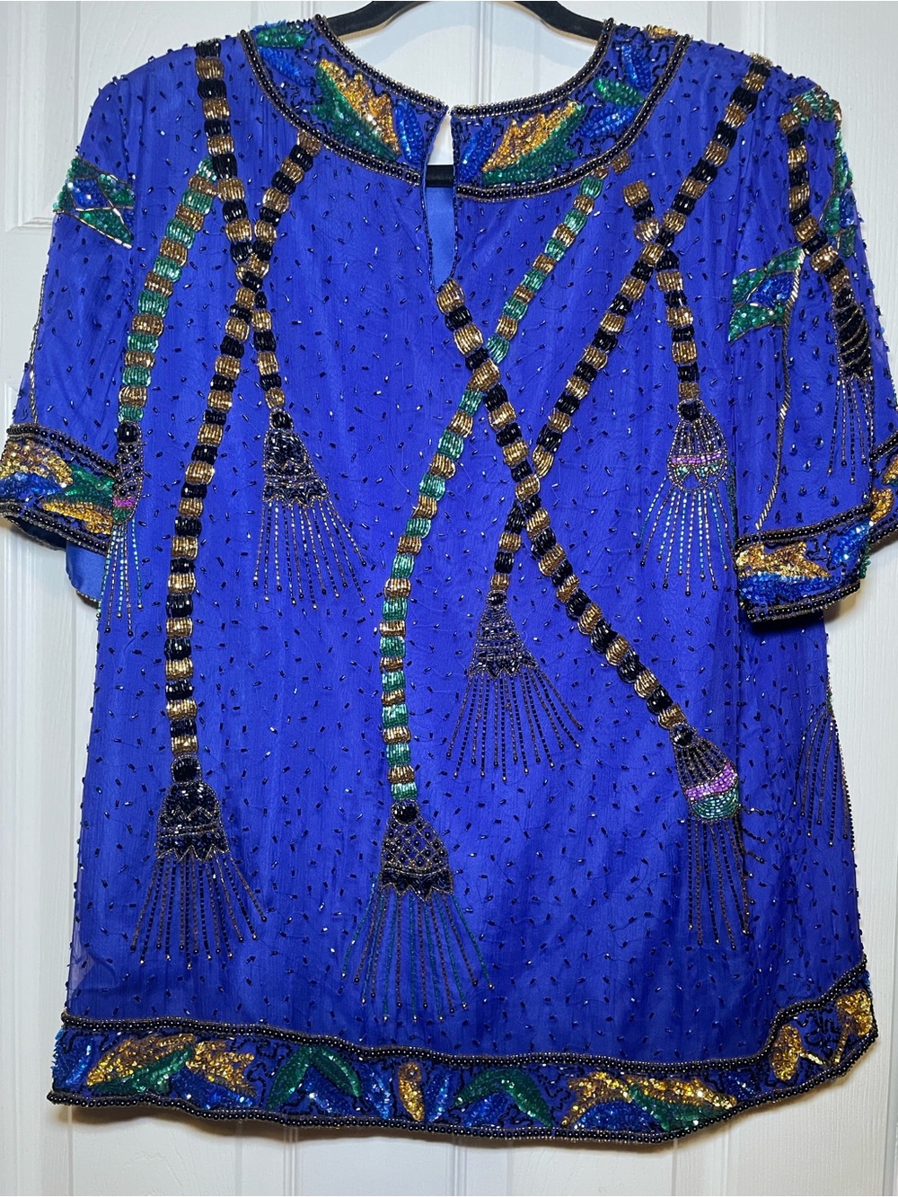 Scala Beaded Cobalt Blue Embellished Short Sleeve Top - Picture 4 of 4